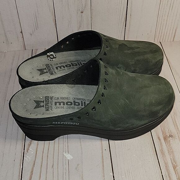 Mephisto Mobils Clog Shoes Suede Mules Black  Perforated Cut outs  Slip-on 37 - Picture 2 of 12